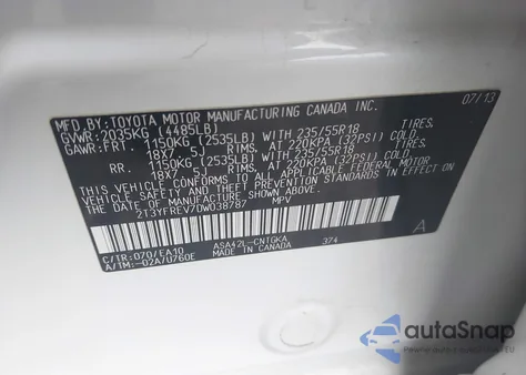 2013 Toyota Rav4 Limited from USA, damaged, VIN 2T3YFREV7DW038787